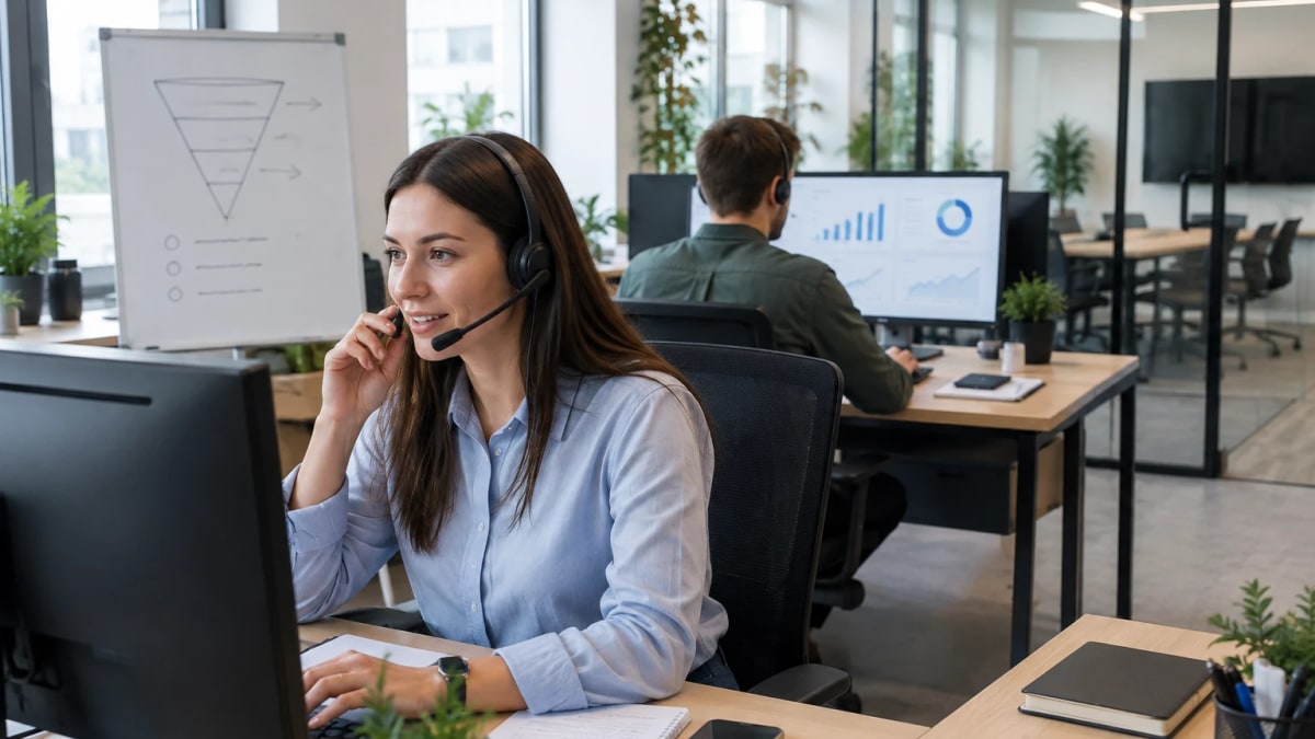 Руководитель отдела продаж анализирует воронку CRM